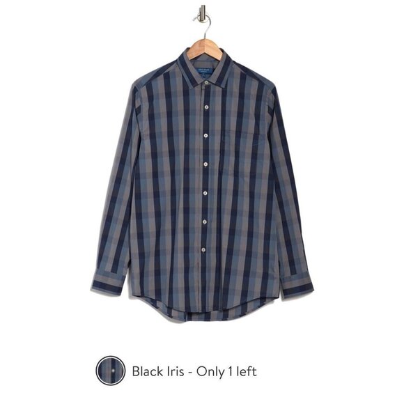 Cole Haan Mens Black Striped Spread Collar Long Sleeve Button Up Shirt Sz L New - Picture 6 of 8